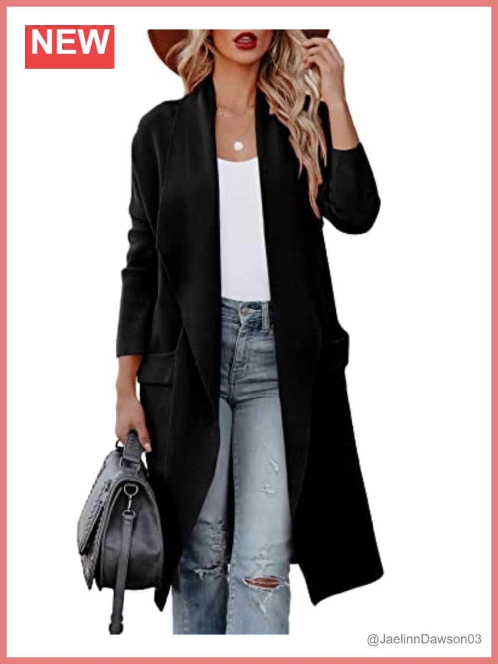 Women's Open Front Knit Cardigan with Pockets, Long Sleeve Draped Sweater